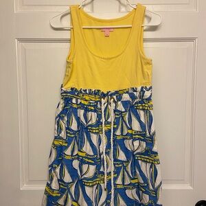 Lilly Pulitzer Yellow Tank Dress with Blue Sailboat Print